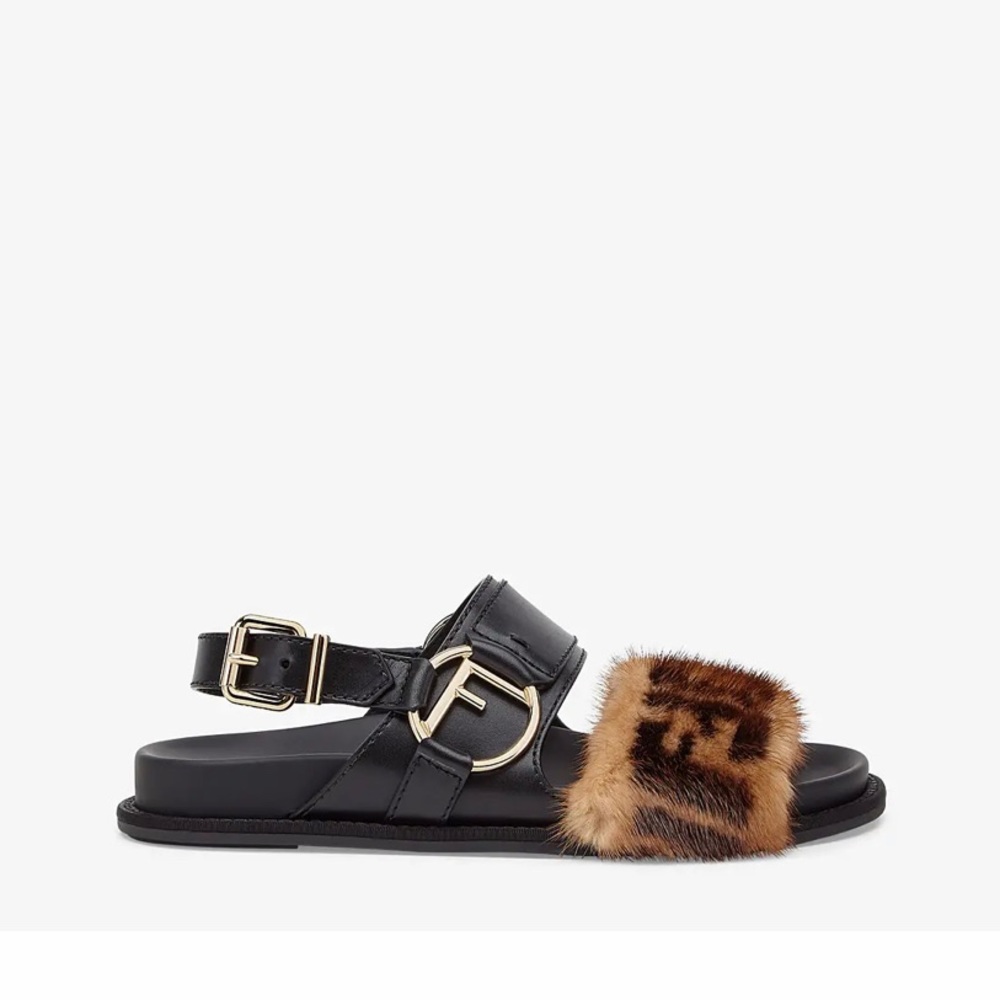 Fendi Mink Fur Slingback Dad Sandals
